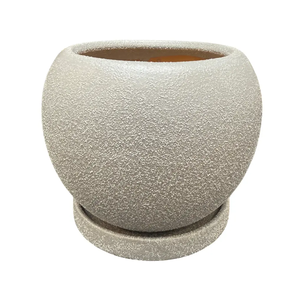 Maceta Cerámica redonda con plato 18cm (Gris)