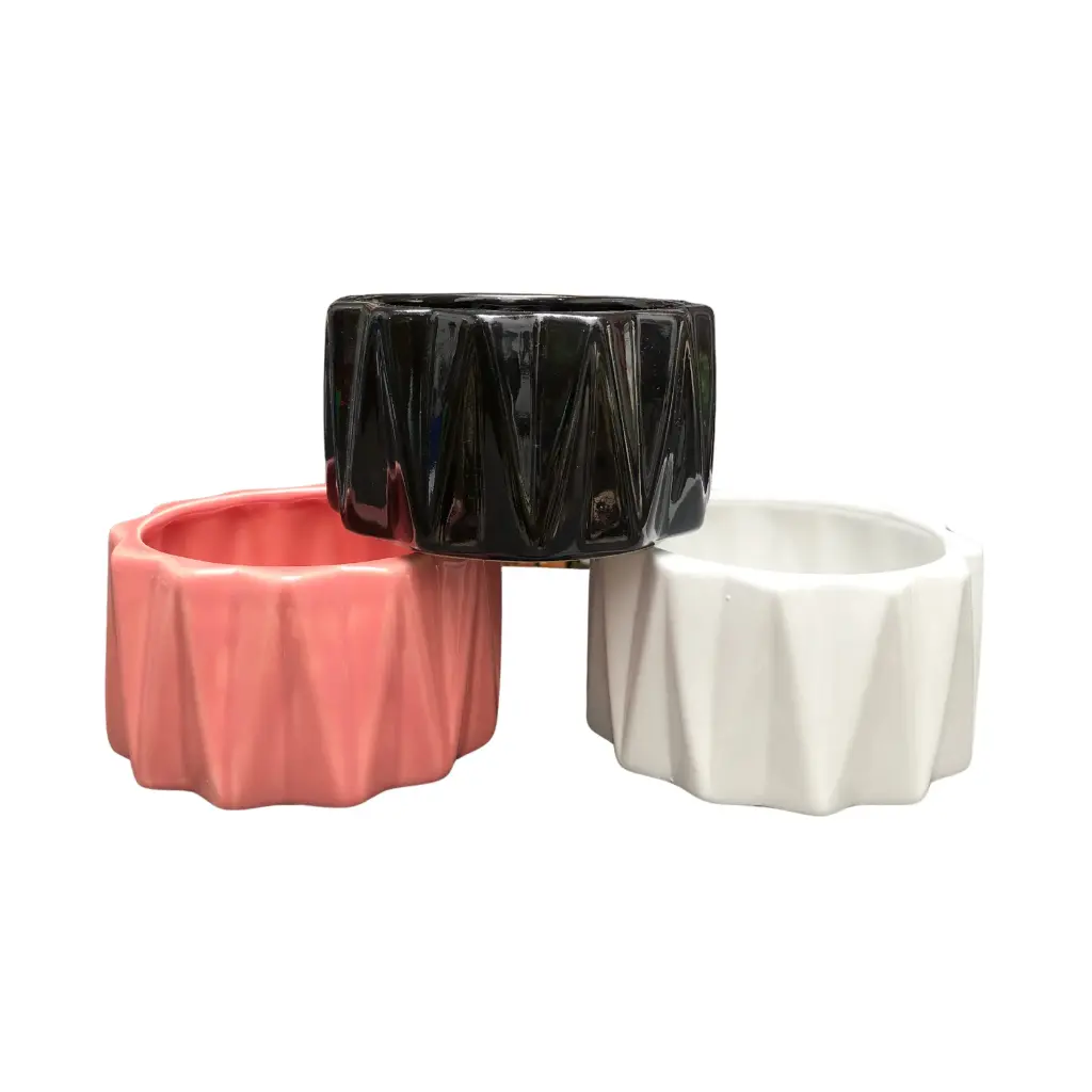 Maceta Cerámica Facetada baja 12x12x7 (Blanco)