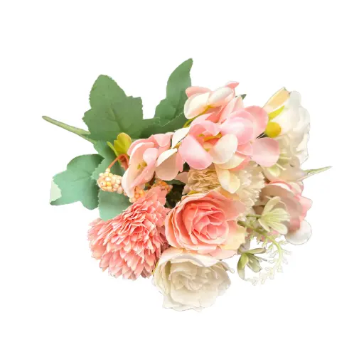 Ramo de flores artificial rosa con blanco